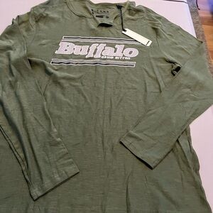 Mens David Bitton Jeans By Buffalo Long Sleeves Shirt Green Olive Size XL